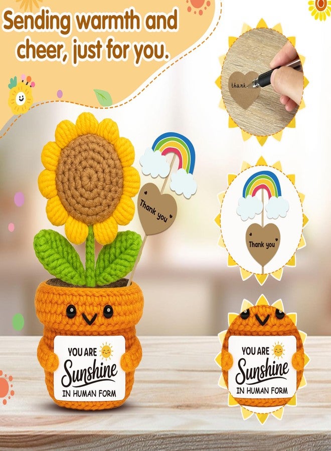 Frabaca Positive Mini Crochet Sunflower Christmas Desk Decor - You Are Sunshine - Appreciation Gift for Coworker, Teacher, Friend, Employee - Encouragement Plush for Office, Birthday, Thanksgiving - Image 2